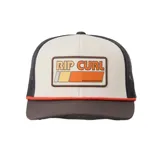 Gorra trucker Rip Curl Surf Revival con visera curva, paneles frontales blancos, paneles traseros de malla negra y logo de la marca bordado en el frente.