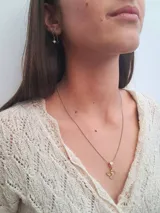 Cadena plateada con dije dorado en forma de paloma con incrustaciones de strass.