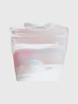 Remera cropped sin mangas de punto de algodón elástico con textura de canalé y estampado multicolor.