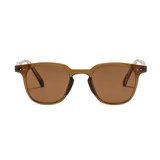 Gafas de sol unisex con montura redonda color marrón y lentes marrones. Patillas transparentes. Incluye estuche.