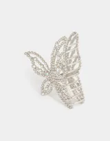 Broche plateado para el pelo con forma de mariposa y apliques de strass.