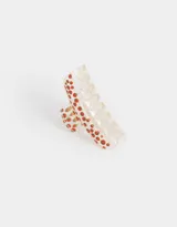 Broche para el pelo tipo pinza, de acrílico transparente con estampado de frutillas rojas y verdes.