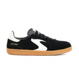Championes Skechers Hotshot Varsity Crew, color negro con detalles en blanco y suela marrón. Capellada de gamuza de cuero de cerdo, logo "S" en el lateral y plantilla Skechers Air-Cooled Memory Foam.