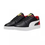Championes Puma Ferrari Caven 2.0 de cuero sintético blanco con detalles en negro y rojo.