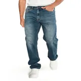 Pantalón de jean de corte recto, color azul oscuro, con cinco bolsillos y logo de CAT en la parte trasera.