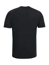 Remera negra de hombre Under Armour Rush Seamless Leg, de corte clásico y mangas cortas. Presenta logo de la marca en el pecho y detalle de color en la manga.