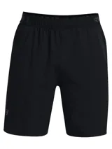 Short deportivo Under Armour Woven 8in, color azul con logo en la pierna izquierda y cintura elástica con cordón ajustable. Confeccionado con tejido ligero y transpirable de secado rápido.