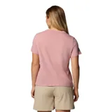 Remera blanca de algodón orgánico con cuello redondo y logo de Columbia estampado en el pecho.