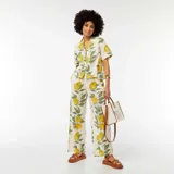 Pantalón ancho de tiro alto con estampado de limones y hojas verdes.
