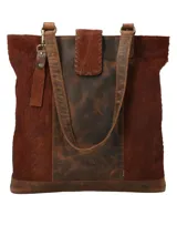 Cartera tote para mujer de cuero en combinación de texturas, con asa larga y diseño elegante.