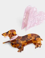 Broche para el pelo con forma de perro salchicha, color carey.