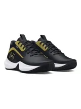 Championes de básquet Under Armour Lockdown 7, color negro con detalles en dorado y suela blanca.