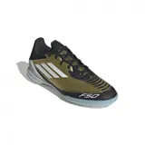 Championes de fútbol Adidas F50 League Messi Tf para hombre, color dorado con detalles en negro y blanco.