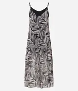 Vestido largo evasê de crepé con estampado de cebra, breteles finos y escote en V en la parte delantera y trasera.