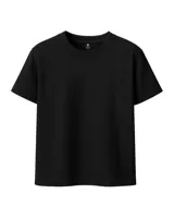 Remera negra lisa de algodón, con cuello redondo y mangas cortas.