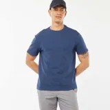 Camiseta azul de punto jacquard con cuello redondo y mangas cortas.