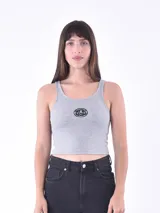 Musculosa corta gris de algodón con logo estampado en el pecho.