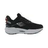 Championes deportivos Umbro Infinity para hombre, color negro con detalles en celeste, gris y naranja.