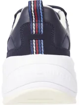 Zapatillas urbanas Tommy Hilfiger, modelo Chunky Runner, color azul marino con detalles en rojo y blanco. Presentan una silueta robusta, suela dentada y logo TH en el lateral.