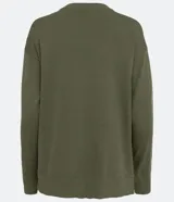 Suéter verde militar de tejido de punto con cuello redondo y manga larga.