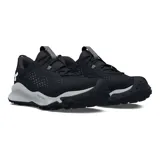 Zapatillas de trail running Under Armour Charged Maven Trail para hombre, color negro con detalles en verde flúor y suela color arena con detalles en negro.