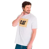 Remera blanca de algodón y poliéster reciclado con logo de Caterpillar estampado en el pecho y etiqueta con el logo en el dobladillo.