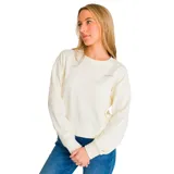 Buzo color crema de corte holgado, con cuello redondo y logo de la marca bordado en el pecho.