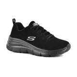 Zapatillas Skechers Fashion Fit True Feels de color negro, con capellada de cuero y cordones. Cuenta con plantilla Skechers Memory Foam y media suela con absorción de impactos.
