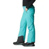 Pantalón de esquí celeste con refuerzos grises en los tobillos. Cuenta con tecnología Omni-Tech impermeable y Omni-Heat reflectante.