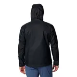 Campera cortaviento negra con capucha, cierre frontal y tecnología Omni-Tech impermeable y transpirable.