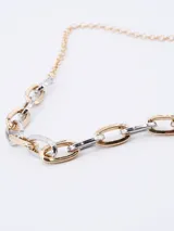 Cadena de eslabones grandes combinados en dorado y plateado.