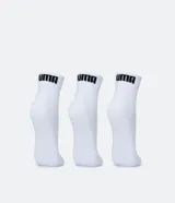Pack de tres pares de medias cortas deportivas Puma, en color negro, blanco y gris.