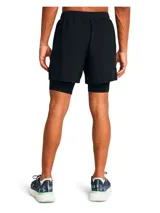 Short de running Under Armour Launch 5 2N1 para hombre, color gris oscuro, con calza interior de compresión y logo reflectivo.