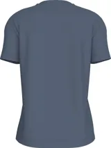Remera azul de algodón con logo bordado de Calvin Klein en el pecho. Corte regular, cuello redondo y mangas cortas.