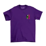 Remera color violeta con estampado de Gohan SSJ2 y texto en japonés en el pecho. Corte clásico y mangas cortas.