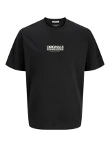 Camiseta negra de algodón con estampado en la espalda que incluye un cactus sobre un fondo celeste y el texto "ORIGINALS SINCE 1990. DESIGNED IN COPENHAGEN. BROUGHT TO YOU BY ORIGINALS DEPT."