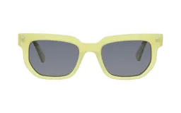 Lentes de sol de acetato color amarillo transparente con montura cuadrada y lentes oscuros.