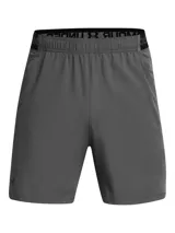 Short deportivo Under Armour Vanish Woven de hombre, color gris con logo negro en la pierna izquierda.