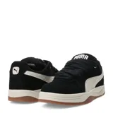 Championes Puma Park Luna SD de gamuza negra con detalles en blanco y suela de goma color caramelo.