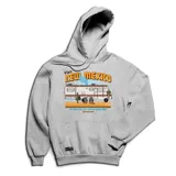 Canguro gris con capucha y bolsillo frontal, con estampado de la serie Breaking Bad con la leyenda "Visit New Mexico. The home of the Blue Premium Quality Meth. Albuquerque".