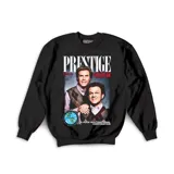 Buzo negro de algodón con estampa de la película Step Brothers (Hermanastros) con los personajes Brennan Huff y Dale Doback y el logo de su compañía Prestige Worldwide.