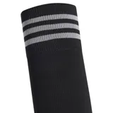 Medias de fútbol Adidas negras con tres rayas horizontales grises en la parte superior y logo de la marca en el frente.