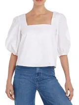 Blusa de algodón orgánico blanca, con diseño de monogramas de Tommy Hilfiger y espalda descubierta.