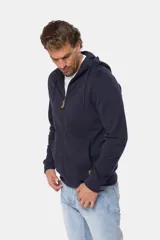 Canguro con cierre y capucha color bordó, confeccionado en felpa de algodón y poliéster.