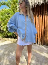 Camisola de Lino combinada con manga globo TURIN II