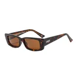 Gafas de sol rectangulares con montura de carey y lentes marrones. Unisex, con filtro UV 400 y estuche incluido.