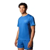 Remera deportiva Columbia Three Pitch de manga corta, color azul con logo de la marca en el pecho. Confeccionada con tecnología Omni-Wick™ para mantenerte seco y fresco.
