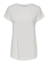 Remera blanca de algodón, de corte recto y mangas cortas.
