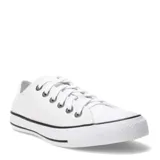 Championes Converse All Star Chuck Taylor de cuero blanco con suela de goma blanca y detalles en negro.