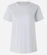 Blusa básica de algodón color tostado, de manga corta con dobladillo y nudo frontal.